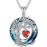 TOUPOP Tree of Life Birthstone Necklaces 925 Sterling Silver Irish Celtic Tree Pendant with Austrian Crystal Birthday Jewelry for Women Valentines Day Gifts for Her Wife Mom
