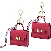 PATIKIL Mini Backpack Keychain Pouch, 2 Pcs Cute Leather Change Wallet Coin Purse Coin Pouch for Men Women Change Makeup Headphones Cable, Hot Pink