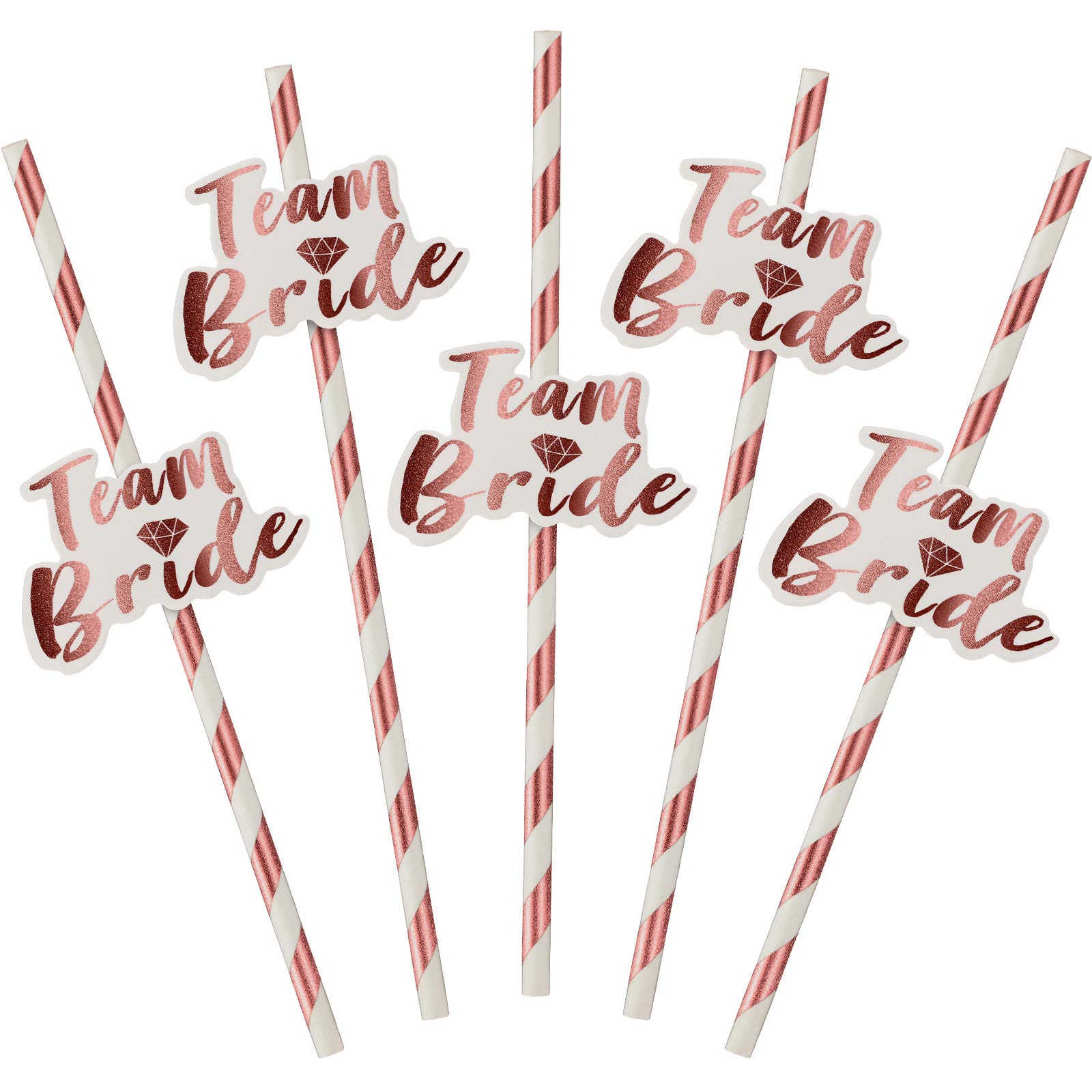 BOAO 48 Pcs Team Bride Paper Straw Rose Gold Hen Party Paper Straws Bachelorette Hen Party Drinking Accessories for Wedding Bridal Shower