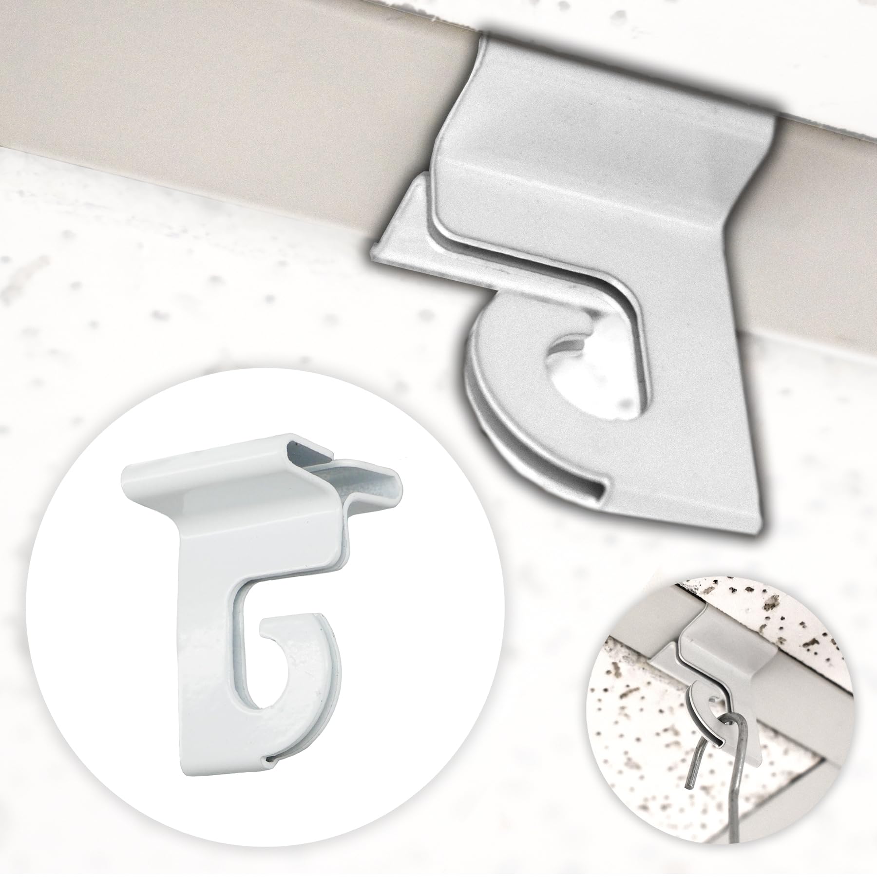 STORE FIXTURES DIRECT Extra Heavy Duty White Aluminum Drop Ceiling Hooks, One Piece Ceiling Grid Clips - 5 Pack