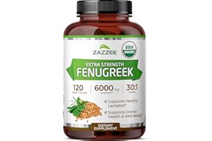 Zazzee USDA Organic Fenugreek 30:1 Extract, 6000 mg Strength, 120 Vegan Capsules, 4 Month Supply, Standardized and Concentrated 30X Extract, 100% Vegetarian, All-Natural and Non-GMO
