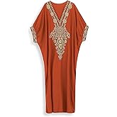 EDOLYNSA Moroccan Kaftan Dresses for Women Plus Size Caftans Loungewear Embroidered Beach Kaftan Cover up moomoo House Dress