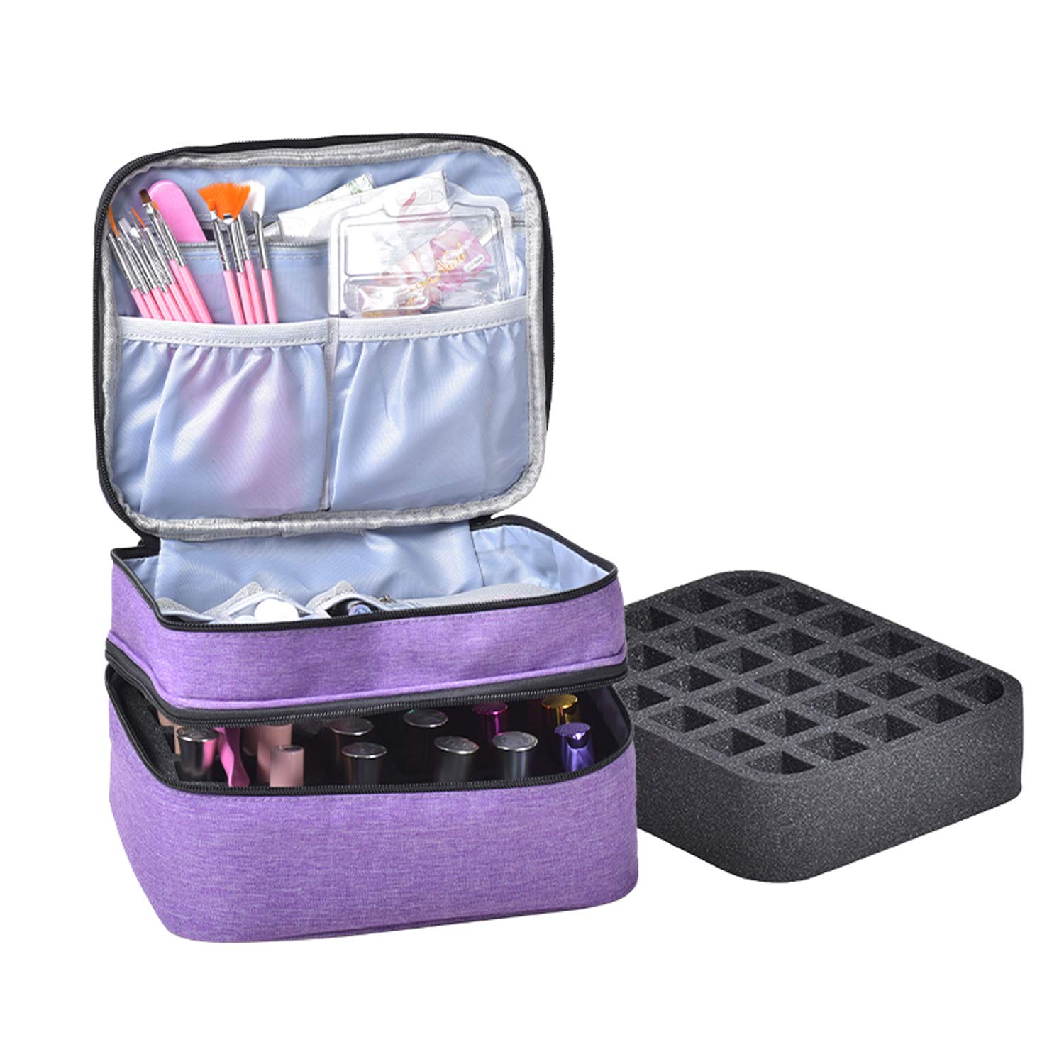 Double-Layer Nail Varnish Storage Case, Essential Oil Bag for for Nail Varnishes and Manicure, Nail Varnish Holder, Holds 30 Bottles (15ml - 0.5 fl.oz) (Purple)