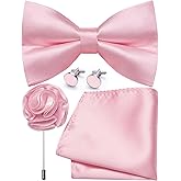 Ailisus Bow Ties for Men Solid Color Pre-tied Silk Bowtie and Pocket Square Cufflinks Lapel Pin Set Tuxedo Wedding Party 4PCS