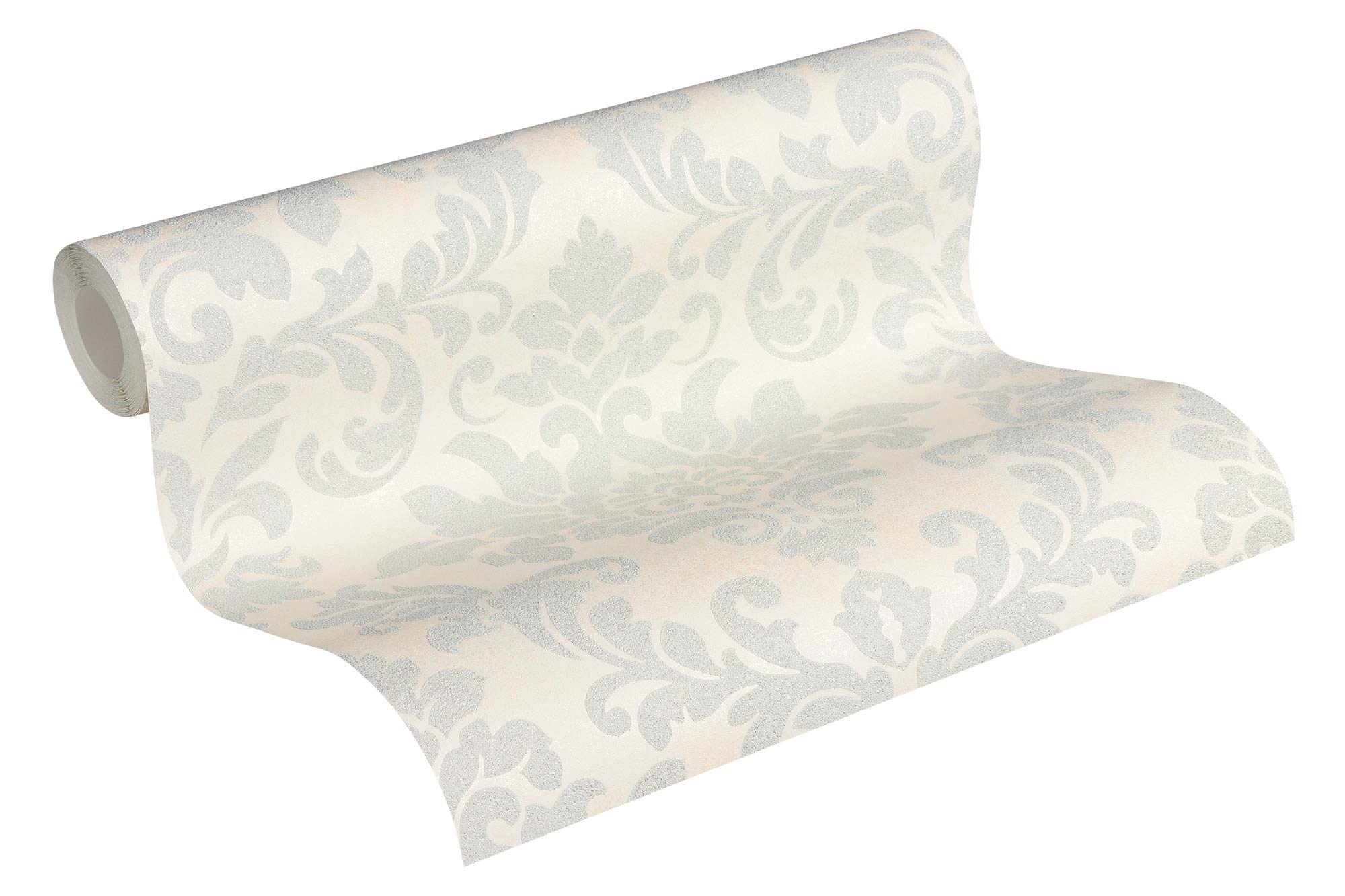 Livingwalls Non-Woven Wallpaper Diamonds Wallpaper with Ornaments Baroque 10.05 m x 0.53 m Gray Silver White 372702 37270-2