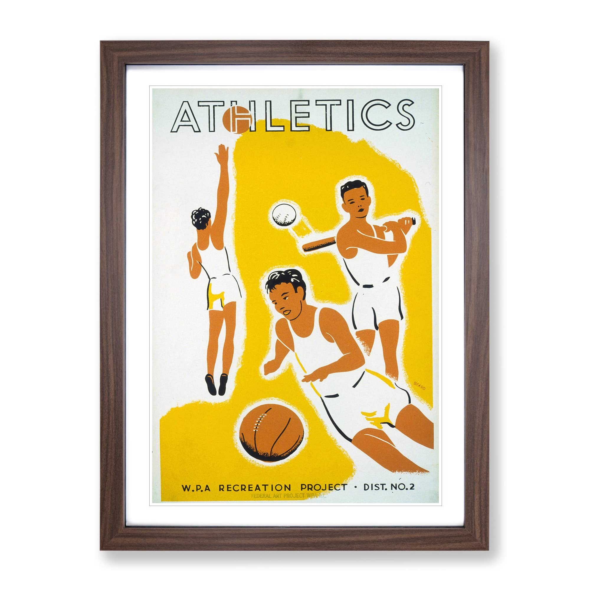 Wpa Athletics Poster Vintage Framed Wall Art Print, Ready to Hang Picture for Living Room Bedroom Home Office Décor, Walnut A3 (34 x 46 cm)