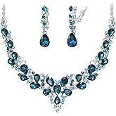 BriLove Jewelry Clip-on Earrings Sparkling Austrian Crystal Teardrop Cluster Statement Necklace Set for Party Prom Accessories