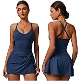 OMEWEE Women's Tennis Dresses Twist Front Split Ruffle Cami Dress with Shorts Golf Active Dress