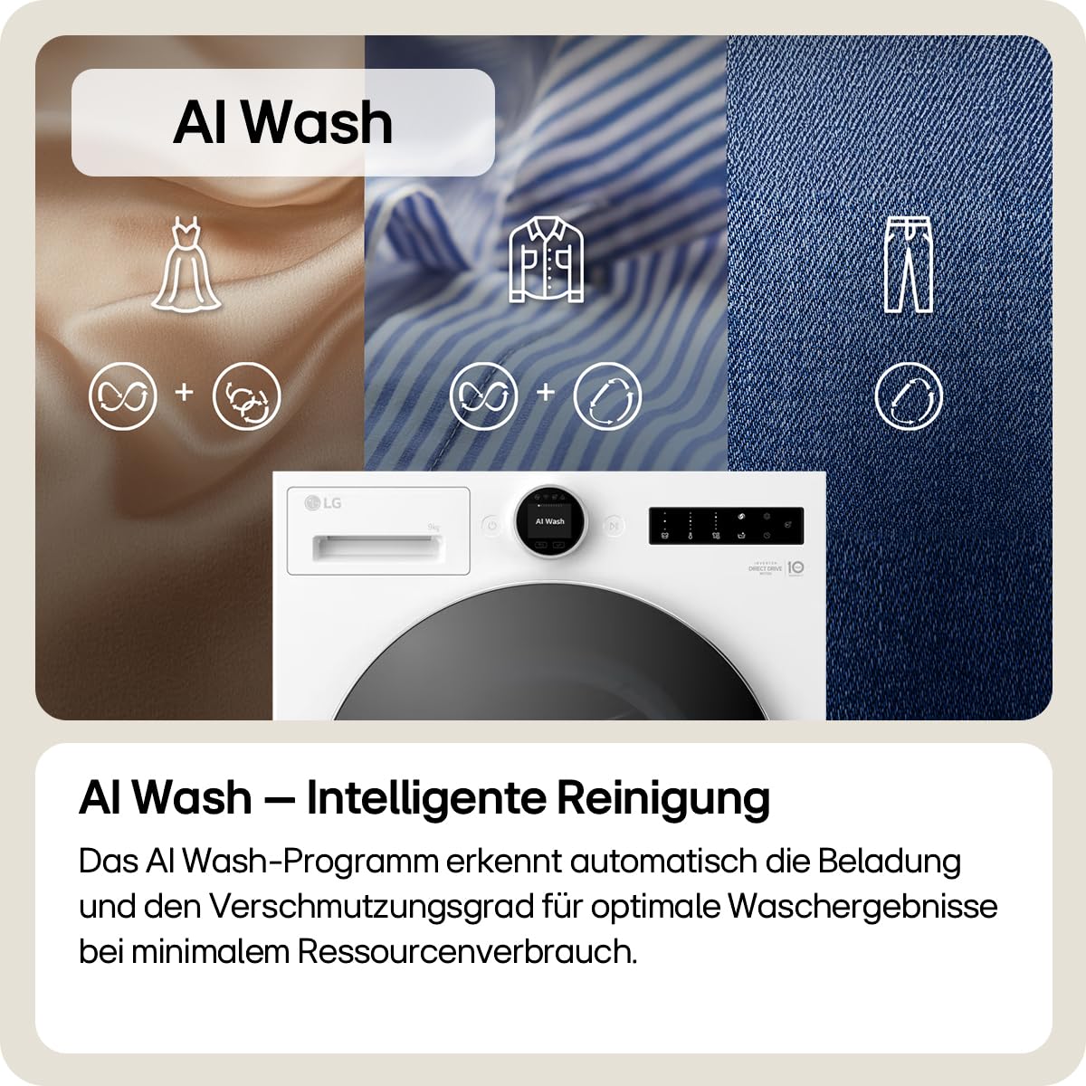 LG F4WX9092 Waschmaschine (9 kg, Energieklasse A-55%, 1.350 U/Min.) mit AI Wash, Easy-Touch Drehregler, TurboWash 360, Weiß 2