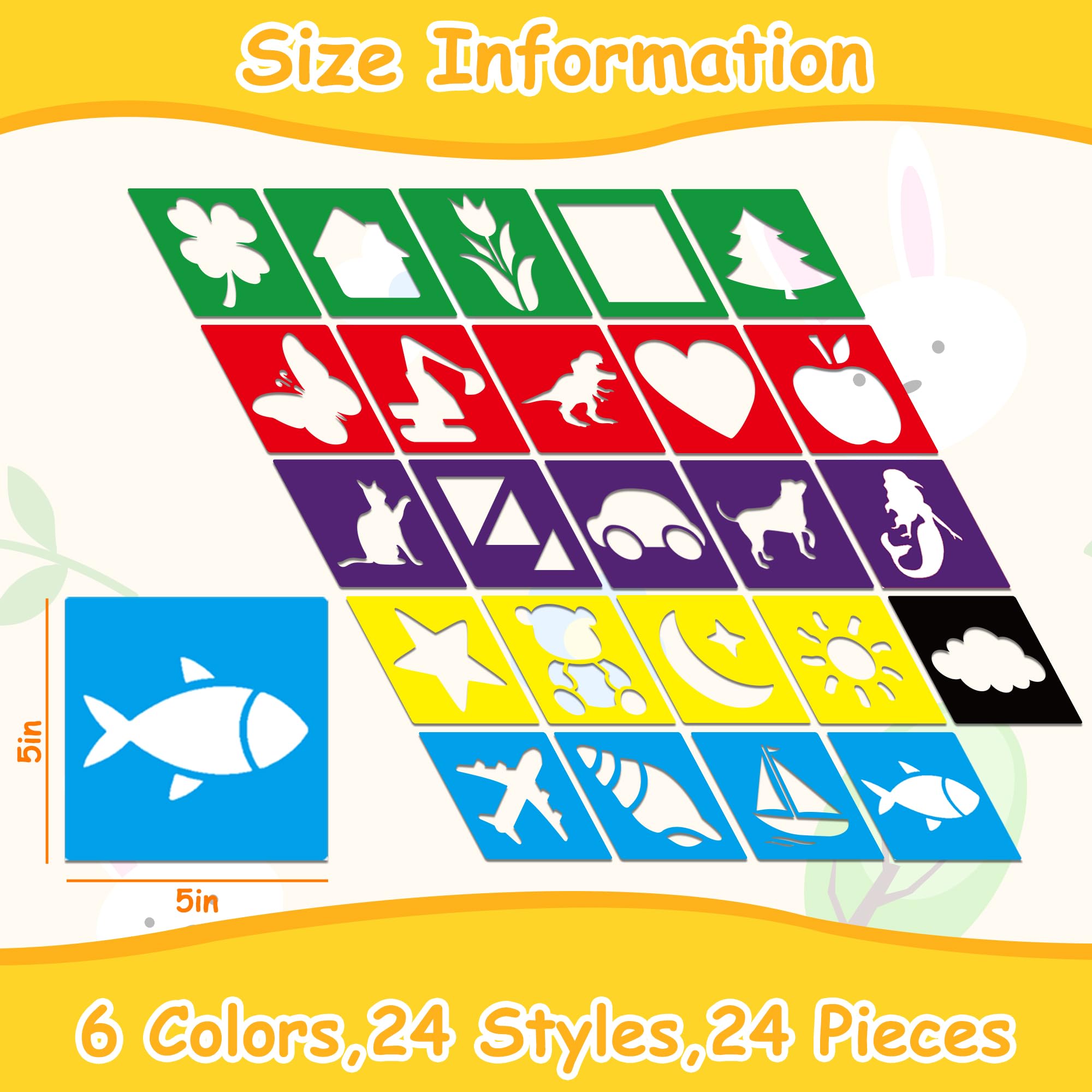 24 Piece Stencils for Kids Stencils for Painting Sidewalk Chalk Stencil Outdoor Garden Themed Stencil Kids Style Collection-5in