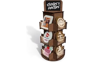 DS THE DISPLAY STORE DS Display Store 3-Tier Rotating Sticker Display Stand - Brown Wooden Display Rack - Coaster, Sticker Holder - Vendors, Retail Store Shelves