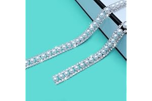 Yhsheen 1 Yard Rhinestone Trim with Elegant Pearl Crystal Rhinestone Chain Rhinestone Applique for DIY Decoration & Bridal Costume Embellishment