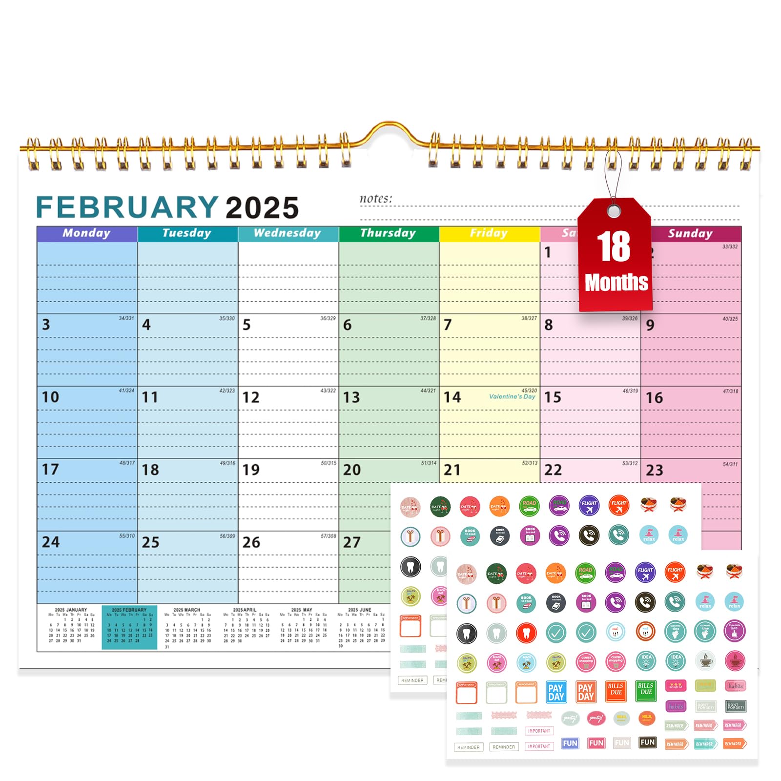 2025 Calendar UK, 18 Month Family Calendar February 25 - July 26, Family Wall Planner with Large Blocks, Large Landscape Yearly Planner, Hanging Holes Slim Calendars for Personal Organisers Kitchen