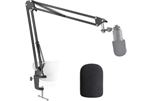 AT2020 Mic Stand with Pop Filter - Microphone Boom Arm Stand with Foam Windscreen Compatible with Audio Technica AT2020 AT202