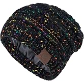 Zando Satin Lined Beanie for Women &amp; Teens, Anti-Frizz Winter Hat | Hair Protection, Slouchy Style, High Elasticity, Chunky Knit &amp; Windproof, Warm &amp; Comfortable for Travel, Daily Wear
