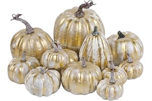 winemana 12 Pcs Thanksgiving Pumpkin Decorations, Assorted Sizes Artificial Foam Golden Pumpkins Fall Autumn Decor for Harvest Table Home Indoor Outdoor