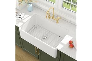 Lordear White Farmhouse Sink 33 Inch Apron Front Reversible Solid Fireclay 33x20x10 Farm House Farmers Farm Style Sinks