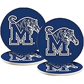 Desert Cactus University of Memphis Circle Ceramic Coasters 4 Pack Tigers UM Absorbent Drink Coasters with Cork Backing (Design A)