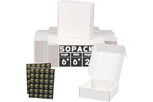 16x15.5x5.3 Cm | 6x6x2 Inch 50 Pack White Cardboard Boxes, Small Shipping Packing Boxes