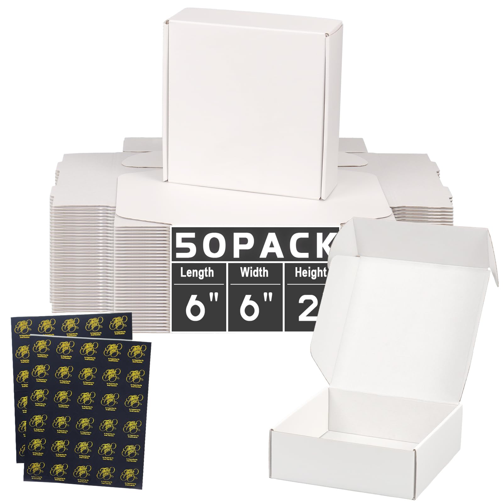DERZIFUN 50 Pack 6x6x2 Inch Shipping Boxes, White Shipping Boxes for ...
