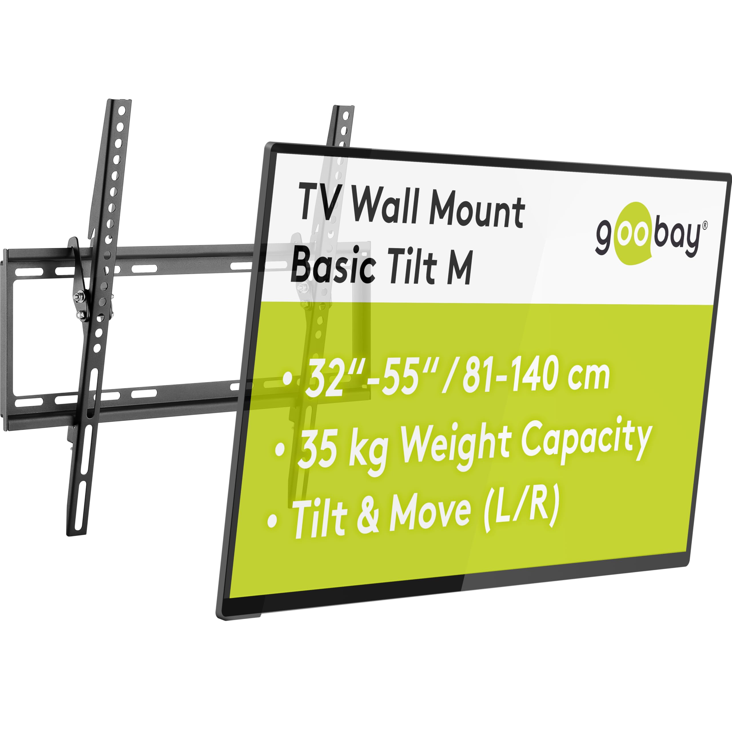 Goobay 49731 Wall Mount 55 Inch Tilting for TVs and Monitors from 32 to 55 Inches up to 35 kg Max. VESA 400 x 400 Black