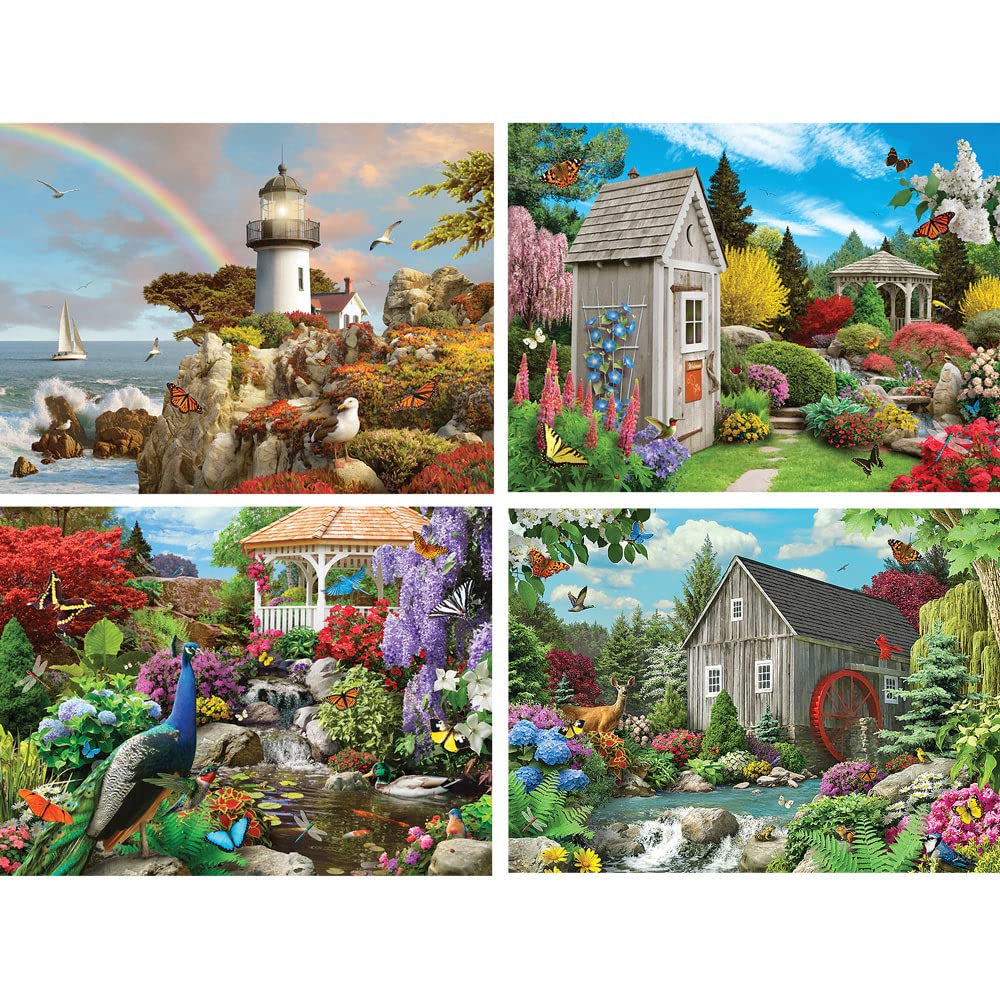 Bits and Pieces - Serene Beauty Multipack 4-in-1 Puzzle Set 1000 Piece Jigsaw Puzzles for Adults - Each Puzzle Measures 51cm x 69cm- Nature Scene Jigsaws by Artist Alan Giana