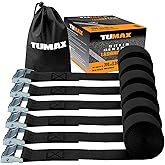 Tumax 6-Pack 1" x 12FT Cam Buckle Tie Down Straps, 900lbs Capacity Lashing Straps for Securing Cargo, Kayak, Canoe, Motorcycle, Bike, Truck and Luggage (Black)