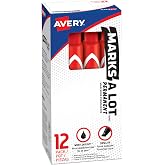Avery Marks A Lot Permanent Markers, Chisel Tip, Red, 12 Red Markers | Desk Style Design Resists Tipping for Frequent Use, Great for Offices, Schools, Warehouses and Sign Making