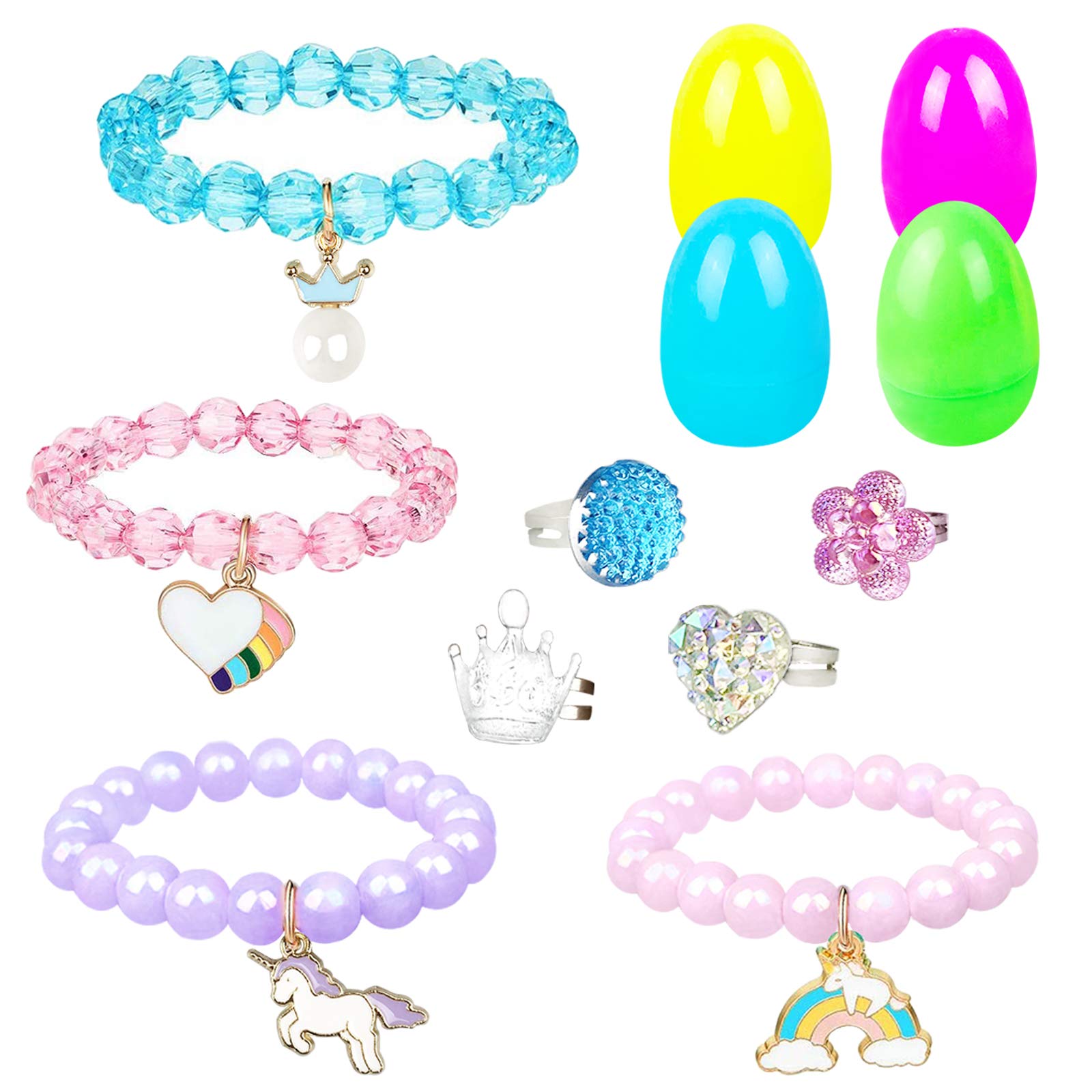 VLUSSO Party Favors in the Nature of Small Toys Easter Eggs Easter Basket Stuffers Fillers Filled 4 Pack Eggs with Colorful Bracelet Girls Inside Colorful Pre Plastic For Kids Gifts