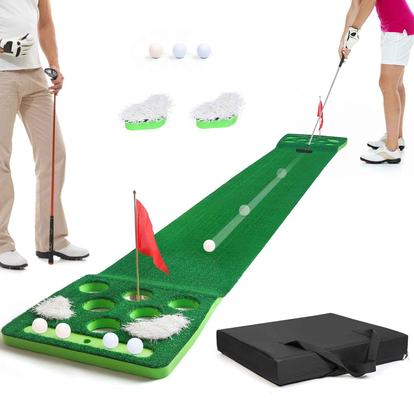 Photo 1 of KEMLDIVS Golf Pong Game Set, Detachable Golf Pong Putting Mat with 8 Balls, 2 Cups & Flags, 1 Portable Bag, Putting Green for Indoor & Outdoor Party Game Use