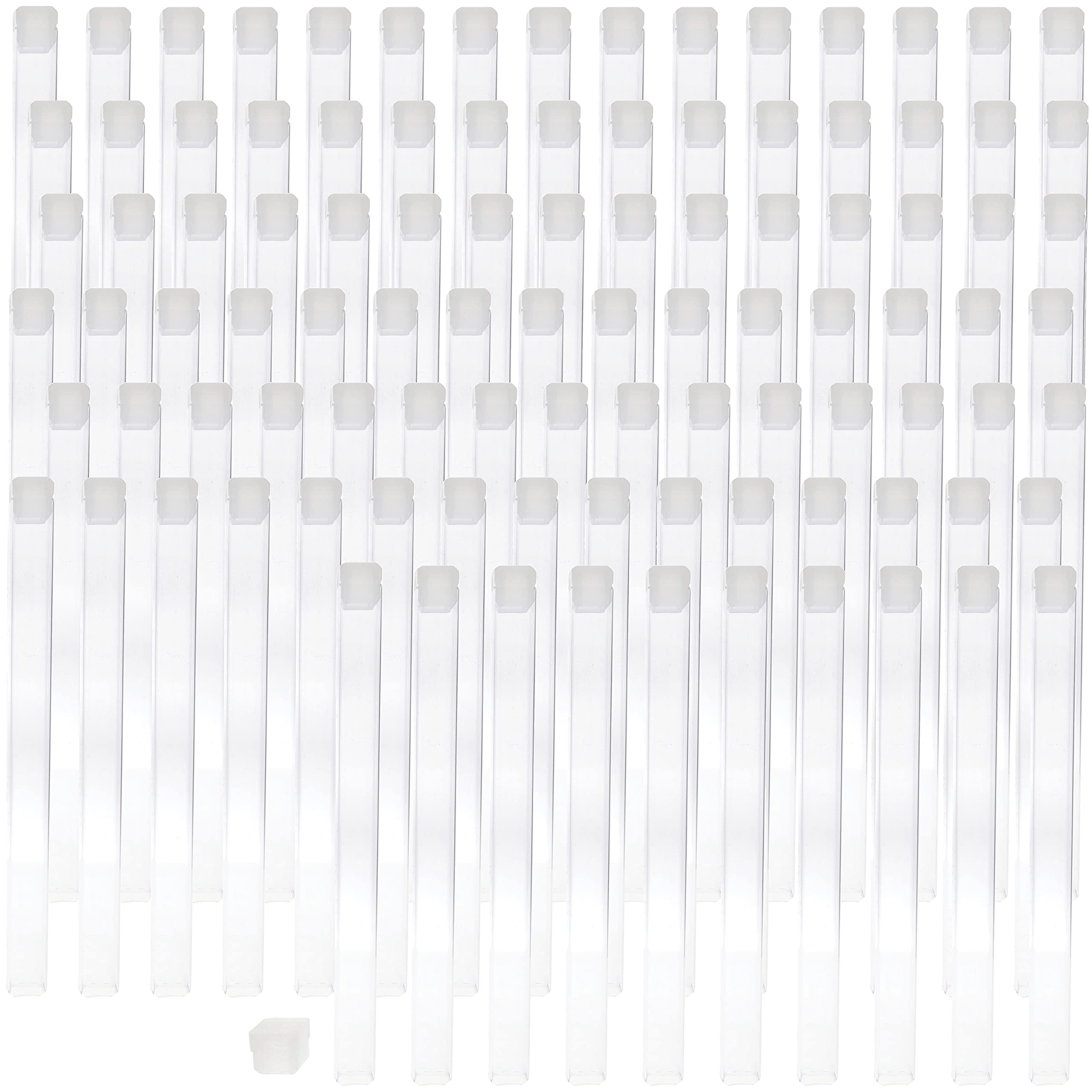 The Beadsmith Clear Plastic Tubes - 6 x .5 Inch Square Tubes - Flat Caps - Use for Beads, Bath Salts, Wedding & Party Favors, Home or Office Storage - Bag of 100