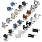wynameleri Cufflink 12 Pairs, Classic Fashion Men's Cuff Links Silver-Tone Gold-Tone Black for Business Wedding Party Gift Box