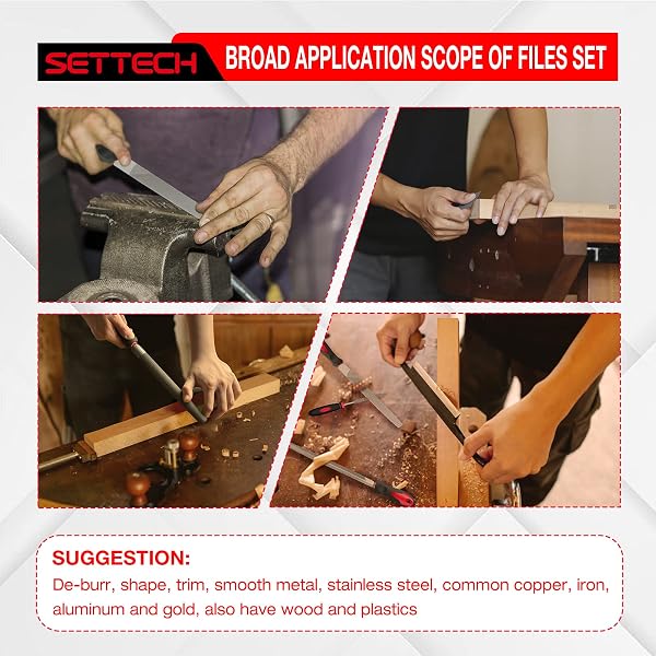 SETTECH 31PCS METAL & WOOD FILE RASP SET, HALF-ROUND/ROUND/TRIANGLE/FLAT 4PCS LARGE TOOLS, 14PCS NEEDLE FILES AND A PAIR OF ELECTRIC FILES, 1PC BRUSH, 1PC WORKING GLOVES AND 10PCS EMERY PAPERS