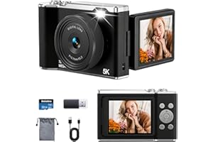 5K Digital Camera, Autofocus 72MP Vlogging Camera, 3.0" 180° Flip Screen, 16X Zoom, Anti-Shake, Point and Shoot Digital Camer