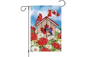 Louise Maelys Canada Day Garden Flag 12x18 Double Sided, Burlap Small Patriotic Bird House Floral Welcome Patriotic Canadian 