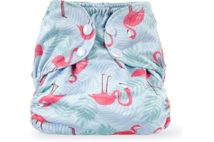 BISENKID Waterproof Cloth Diaper Cover Reusable Swim Diaper - Adjustable Outer Shell Over an Absorbent Inner Layer to Prevent Urine Blowouts - Outer Flamingo, Size 2 (18-35lbs)