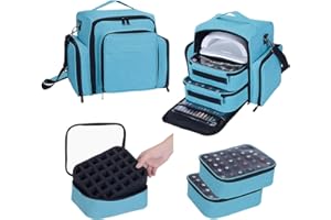 UOZL Nail Polish Organizer Case Holds 60 Bottles Portable Travel Storage Box with 2 Detachable Bags, Designed for Women's Nail Tools, Essential Oils and Cosmetics Sets Lake Green
