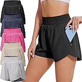 BALENNZ Women's Athletic Workout Shorts with Zipper Pockets Activewear Elastic Waist Gym Running Shorts