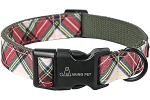 ARING PET Christmas Dog Collar, Cute Red Green Plaid Cotton Lightweight Pet Puppy Collars for Small Medium Large Dogs-L