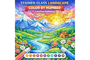 Stained Glass Landscape Color by Number: Alcohol Marker Coloring Book for Adults and Teens Easy Beautiful Designs