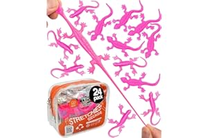 UpBrands 24 Pack PINK Super Stretchy Lizard Toys - Delightful Party Favors, Rubber Lizards for Kids, Reptile & Newt Toy | Learning Through Play Prizes, Stress-Relief & Pink Celebrations