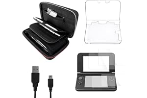 JDGPOKOO 5 in 1 Accessories Kit for Nintendo 3DS XL/LL, Carrying Case for 3DS XL/LL, Clear Shell Case, 2 Set Screen Protector