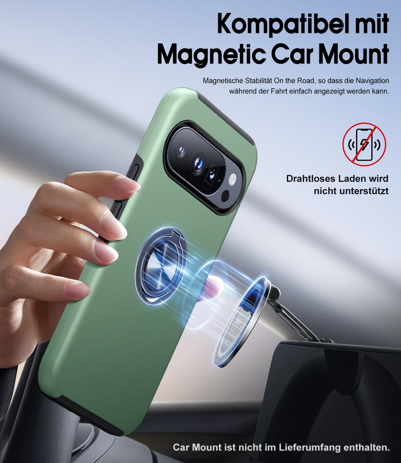 AOUIA für Google Pixel 10 Pro XL Hülle mit 2 Stück Schutzglas, 360°Ring Ständer, Stoßfeste Schutzhülle, 3-in-1 Handyhülle für Pixel 10 Pro XL, Grün 5