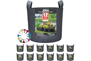 JERIA 12-Pack 3 Gallon, Vegetable/Flower/Plant Grow Bags, Aeration Fabric Pots with Handles (Black)