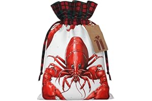 QMNSEHF Christmas Gift Bags Drawstring Santa Bag Xmas Buffalo Burlap Goodie Bags with Gift Tags Treat Bag Red Lobster Print W