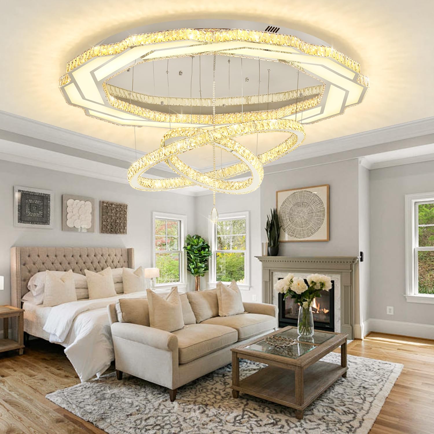 Photo 1 of **Truck or Trailer Pick Up ONLY**
Flashing God Extra Large Chandelier Dia 55" Chrome Chandeliers Flush Mount Chandelier for Living Room Bedroom Dining Room Hallway Dimmable 3 Rings Chandeliers