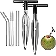 NINEFATICS 2 Pack Coconut Opener Set with Reusable Stainless Steel Straws, Food Grade Coconut Opener for Safe Opening of Youn