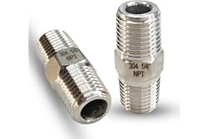 FEYADAPER 1/4" Male x 1/4" Male Hex Nipple Pipe Fittings, 304 Stainless Steel 1/4 inch NPT Male Threaded Pipe Adapter Fittings Equal Nipples Connectors, Male Straight Connector Pipe Fitting (1/4“, 2pcs)