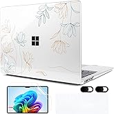 MEEgoodo Case for Microsoft Surface Laptop 13.8 inch Touchscreen 2024 (7th Edition),Clear Cover Fit Model 2036,Laptop Hard Shell with Keyboard & Webcam Cover & Screen Protector,Engraving Floral