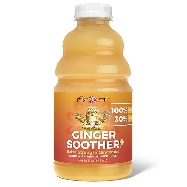 GINGER SOOTHER EXTRA STRENGTH GINGERADE – MORE HEAT, 30% LESS SWEET, REAL GINGER JUICE, SIMPLE INGREDIENTS, ENJOY HOT OR COLD – 32 FL OZ BOTTLE (PACK OF 1)